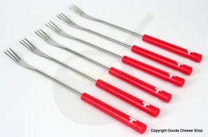 Fonduevorken 6 stuks Swiss rood met kruis