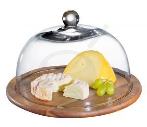 Kaasstolp van acacia hout met glazendeksel Ø 30 cm