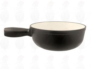 Fonduepan zwart gietijzeren/geëmailleerde kaasfonduepan.