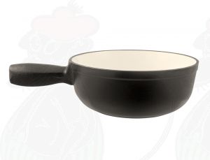 Fonduepan zwart gietijzeren/geëmailleerde kaasfonduepan.