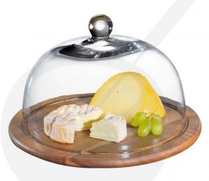 Kaasstolp van acacia hout met glazendeksel Ø 30 cm
